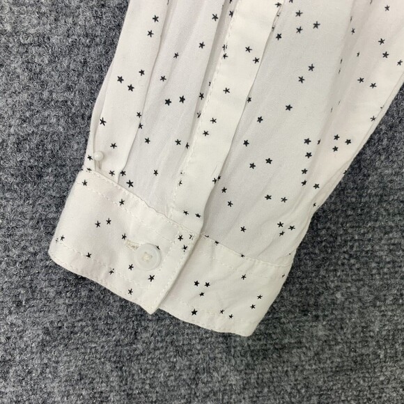 Beach Lunch Lounge Button Up Shirt Women Size M White W/ Tiny Black Stars - Picture 7 of 9